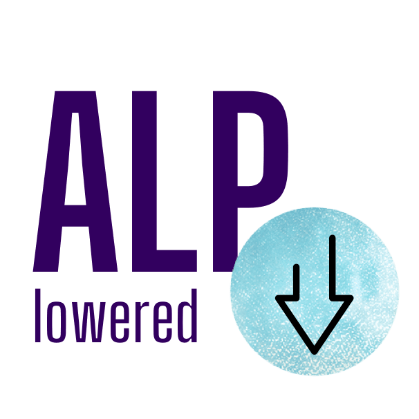 ALP lowered icon with a blue stained glass circle featuring a down arrow